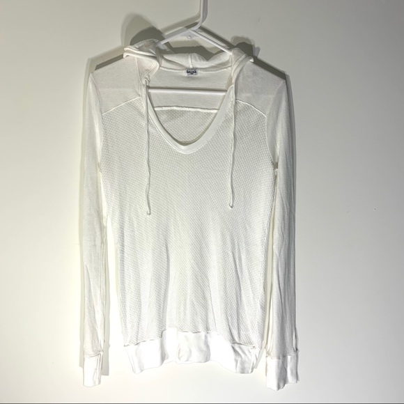 Splendid White Lightweight Waffle Knit Hoodie - Picture 2 of 8